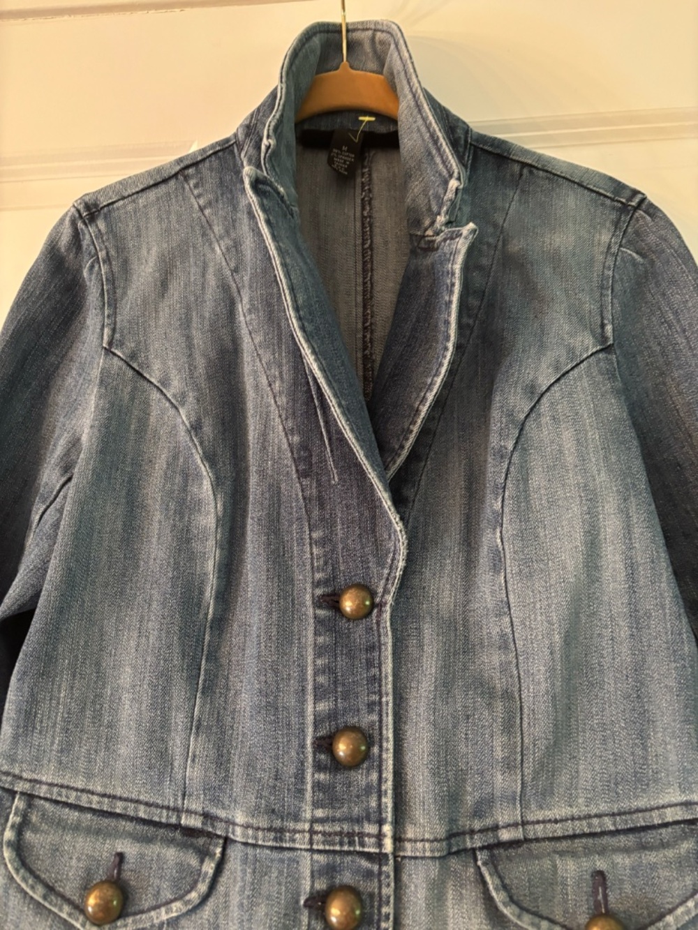 INC International Concepts Denim Jacket Brass Button Stretch Jean Jacket Size M - Picture 11 of 16